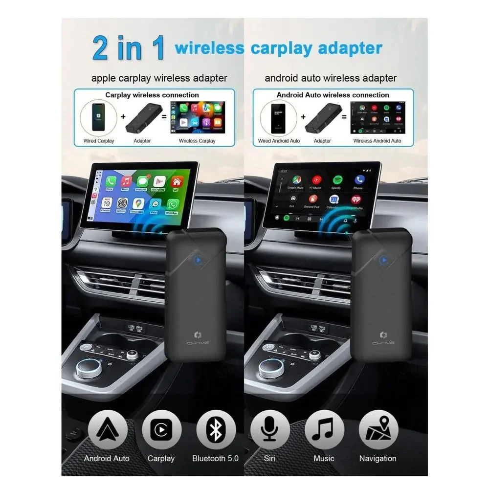 CHOVE 2 in 1 Wireless CarPlay Adapter & Android Auto Wireless Adapter